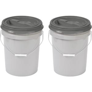 Mighty Tuff 5 Gallon / 21 Pound Pet Food Storage Container, Pack of 2 with Metal Handle and Airtight Lid to Lock in Freshness, Light Grey Base & Dark Grey Lid