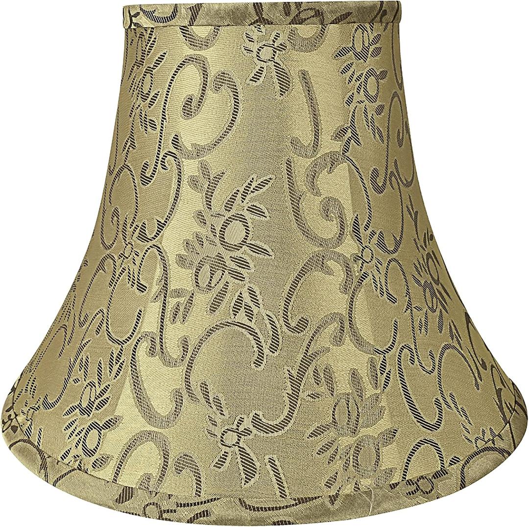 Aspen Creative 30166 Transitional Bell Shape Spider Construction Lamp Shade in Olive Green with Floral Pattern, 12" wide (6" x 12" x 9-1/2")