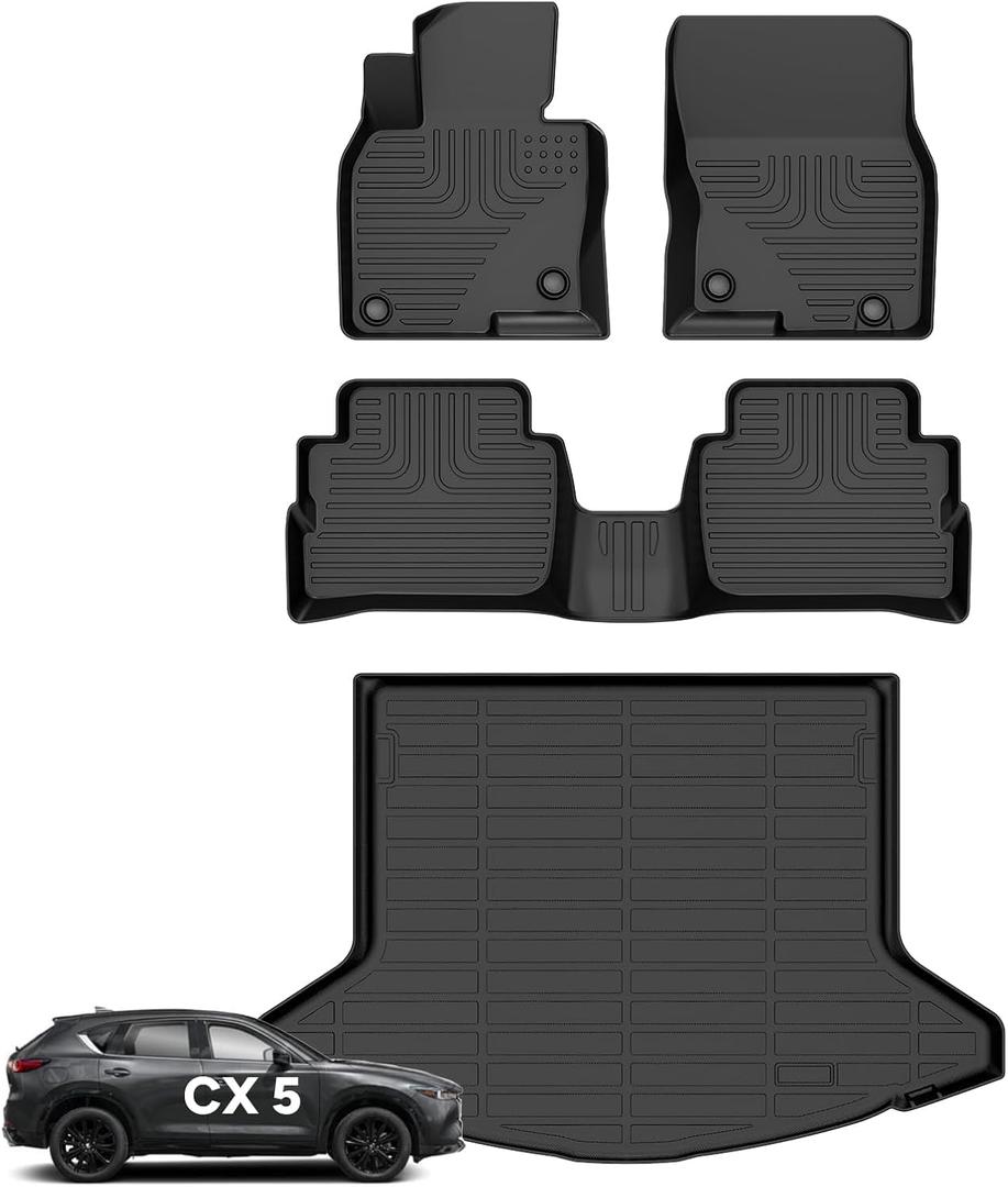Wayhigh Floor Mats & Cargo Liner for Mazda CX5 2025 2024 2023 All Weather TPE Car Mats Waterproof Anti-Slip Rubber Trunk Liner CX-5 Accessories