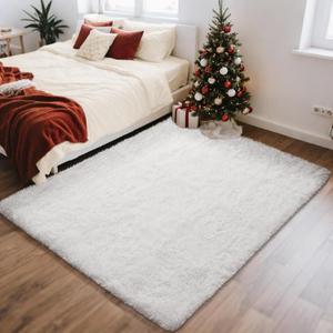 Ophanie White Rugs for Bedroom Fluffy, 4x6 Nursery Soft Fuzzy Shag Plush Shaggy Bedside Area Rug, Living Room Carpet for Girls Kids Baby Teen Dorm Home Decor Aesthetic