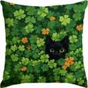 St Patricks Day Throw Pillow Covers 20x20 Inch, Black Cat Shamrock Green Spring Cushion Case Decoration Farmhouse Holiday Outdoor Spring Lumbar Cushion Cases Decor for Sofa Couch Indoor