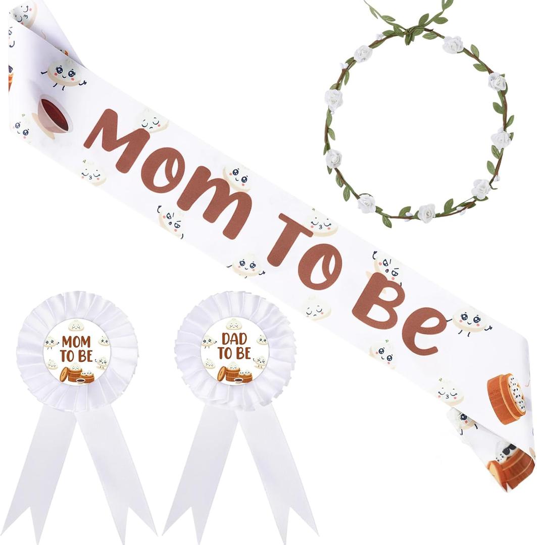 Dumpling Baby Shower Decoration, Dumpling Mom to Be Sash Mom Dad to Be Badge Pin Flower Crown for Welcome Baby A Little Dumpling Is on The Way Baby Shower Gender Reveal Decoration