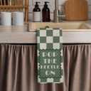 Sage Green Funny Kitchen Towels - Tea Lover Gifts for Women Dish Towels, Pop The Kettle On Green Checkered Decorative Absorbent Dishcloths Hand Towel for Kitchen Decor 16x24 Inches