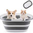 Extra Large Collapsible Bucket 35L Mop Bucket With Handles & Wheels, Plastic Wash Basin Pet Bath Tub for Puppy Dogs Cats, Folding Laundry Basket Clothes Storage Organizer RV Outdoor Camping Essentials