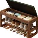 AQIMUELE Shoe Rack Bench,2 Tiers Shoe Bench with Storage with Flip-Top,Wood Shoe Rack for Entryway,HallwayGreen Upholstered Seat,11.8" D x 31.5" W x 15.7" H