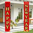 Happy New Year Door Banner Set 71 X 12 Inch Red And Gold Vertical Hanging Porch Decoration Front Door Hanging Sign Holiday Countdown Party Entryway Fireplace Wall Home Decor With
