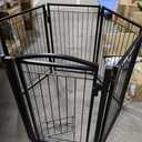 Metal Free Standing Dog Gate with Cat Door for Indoor/Outdoor,120" Extra Wide Foldable Pet Gate,32" Tall Foldable Indoor Dog Fence for Large Openings Stairs, Deck, Yard, Doorways (6 Panels, Black)