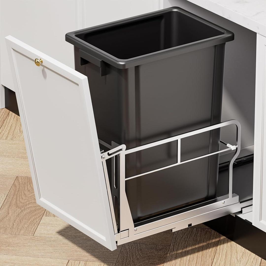 Insputer Pull Out Trash Can Under Cabinet with Tiltable 10 & 10 Gal Garbage bin, Under Sink Trash Can Kit for Kitchen, Easy to Take Out Bin, Requires Minimum Cabinets Opening 12" W X 18" D