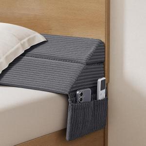 Bed Wedge Pillow for Headboard, King Size Gap Filler Mattress | Corduroy Wedge Pillow with Side Pocket Close The Gap(0-7" ) Between Your Headboard and Mattress or Wall (Grey 76"x10"x6")