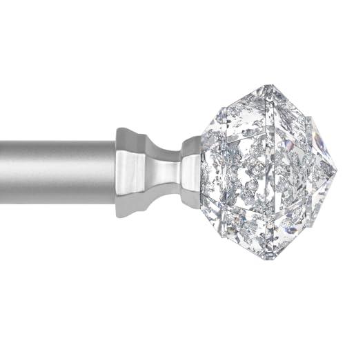 TONIAL Curtain Rods 32 to 58 Inch(2.6 to 4.8 ft), Telescoping Splicing 3/4 Single Rods for Windows 20 to 53 Inch(1.7 to 4.4 ft) Decorative Drapery Rod with Translucent Diamond Finial, Silver