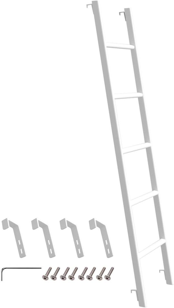 RV Bunk Bed Ladder 45"/50"/55"/60"/66"/72'', Heavy Duty Travel Trailer Bed Ladders with 4 Hook and Foot Caps, Metal Twin Bed Step Ladder for Home Dorm Apartments, Load 330 LBS (60inch / 152cm, White)