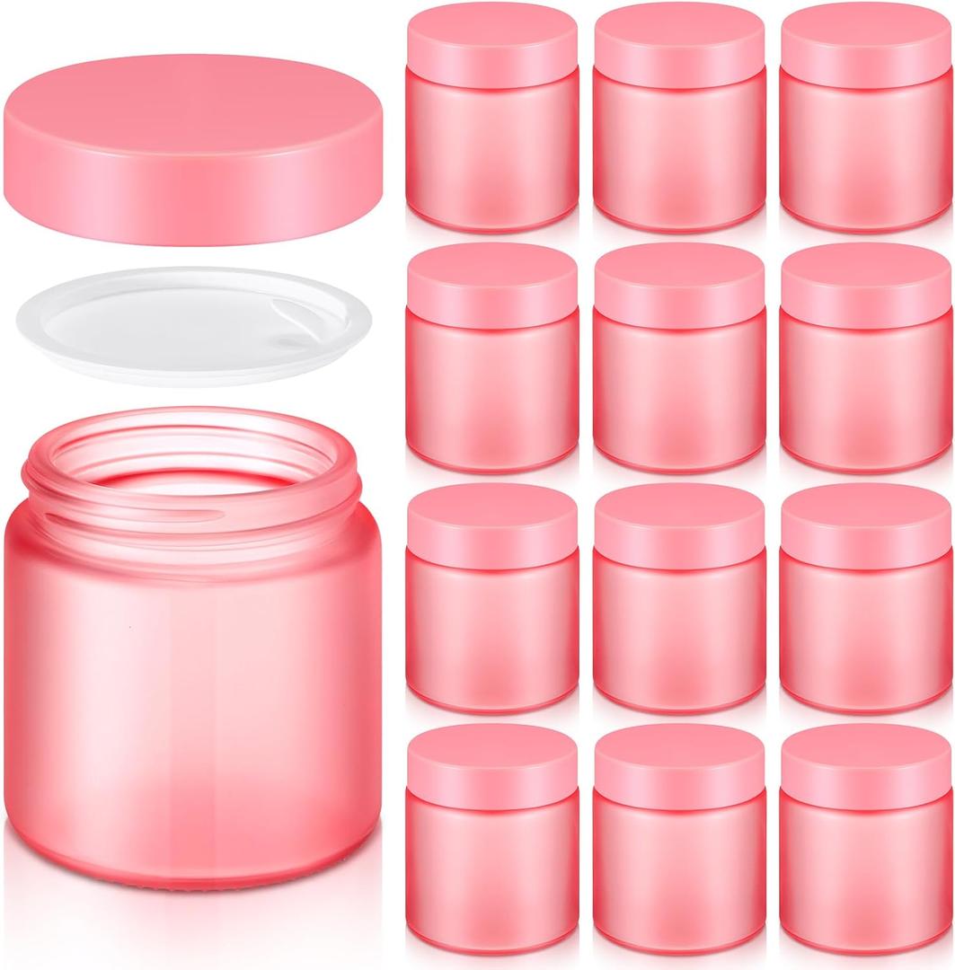 Norme 12 Pcs 4 oz Glass Jars with Lids Leakproof Round Airtight Empty Cosmetic Jars with Inner Liners Lid for Storing Lotions Powder Ointments Making Tins (Pink)