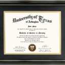 GraduationMall 8.5x11 Diploma Frame with Black over Gold Mat or Display 11x14 Certificate without Mat,Solid Wood & Tempered Glass,Glossy Black Finish with Gold Trim