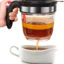 Fat Separator With Bottom Release, 4 Cup Gravy Separator for Cooking with Oil Strainer, Kitchen Gadgets Grease Separator Packaged with a 3-in-1 Multifunctional Peeler (Red)