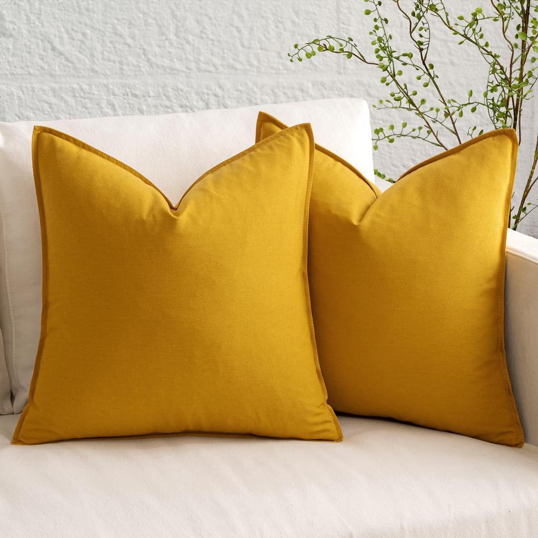 MIULEE Pack of 2 Decorative Linen Pillow Covers Spring Boho Farmhouse Modern Soft Accent Throw Pillows Neutral Cushion Covers for Sofa Couch Bed Living Room Home Decor, 18x18 Inch Yellow