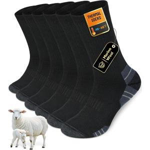 Merino Wool Hiking Crew Socks, Thick Thermal Warm Winter Cushioned Sock For Men & Women, Moisture-Wicking 3 Pairs (Black)