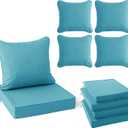 Summsun Faux Linen Outdoor Chair Cushions, Water Resistant Backrest and Deep Seat Cushion Set with Removable Cover, Straps, Non-Slip Bottom for Patio Furniture, 22 x 22 Inch, Teal, Set of 4