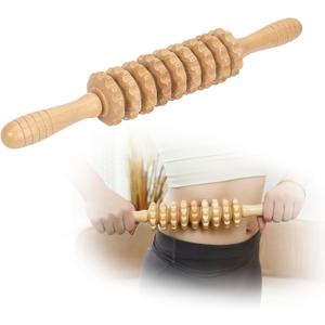 Wood Massage Roller Muscle Roller Cellulite Massage Tool Fascia Blaster Lymphatic Drainage Massager Wood Therapy Massage Tools for Deep Tissue Muscle Relief Recovery(9-Wheel)