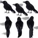ATDAWN 6 Pack Halloween Black Feathered Crows, Realistic Halloween Birds Decoration for Spooky Decor