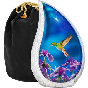 Trupoint Memorials Cremation Urns for Human Ashes Adult Female, Decorative Burial Urn for Men & Women  Large, Blue Hummingbird Teardrop