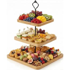 Lallisa 3 Tier Cupcake Stand Wooden Rustic Tiered Serving Tray Square Cupcake Tower Cake Stand Farmhouse Decor Dessert Table Display Set Cookie Candy Buffet Holder for Wedding Home Tea Party Birthday