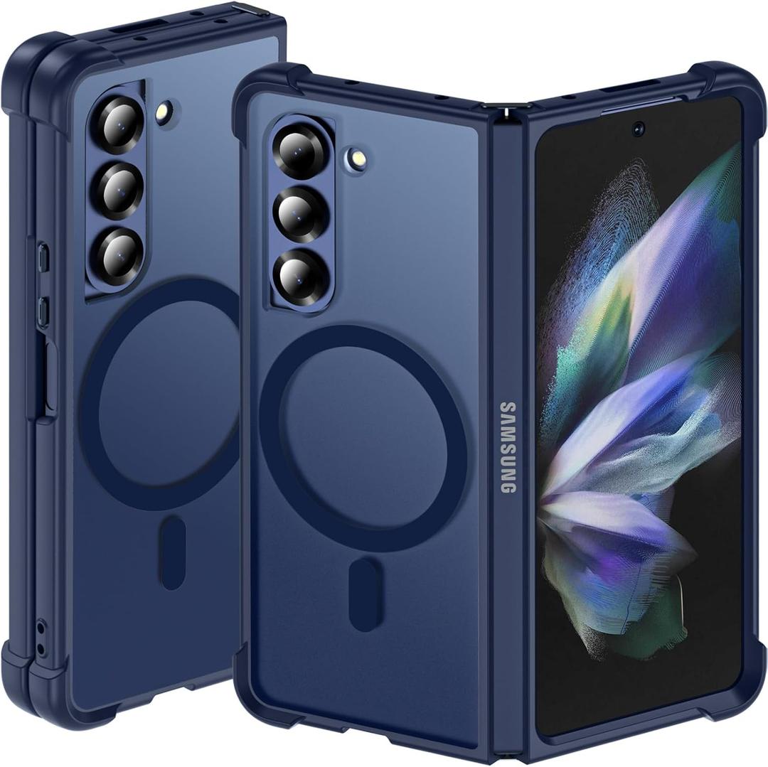 Hensinple for Samsung Galaxy Z Fold 5 Case Magnetic, Z Fold5 Case [Compatible with MagSafe][Slim Fit], Magnetic Charing Translucent Matte Back Shockproof Phone Case for Z Fold 5, Blue