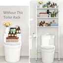 Over The Toilet Storage, Wooden 3-Tier Over-The-Toilet Rack Bathroom Space Saver Organizer, Freestanding Above Toilet with Toilet Paper Holder and Hooks (White), 11.02D x 25.59W x 61.42H in