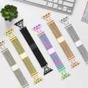 Metal Magnetic Band Compatible with Apple Watch 46mm 42mm 44mm 45mm 49mm 38mm 40mm 41mm, Stainless Steel Dressy Mesh Loop Strap with X-Shape Diamond Women
