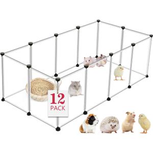 12 Panels Transparent Small Animals Playpen,48" x 24" x 16" Portable Pet Playpen,Plastic Enclosure,Puppy Play Pen for Indoors Outdoor Pet Fence for Guinea Pigs,Bunny,Ferrets,Hamsters,Hedgehogs