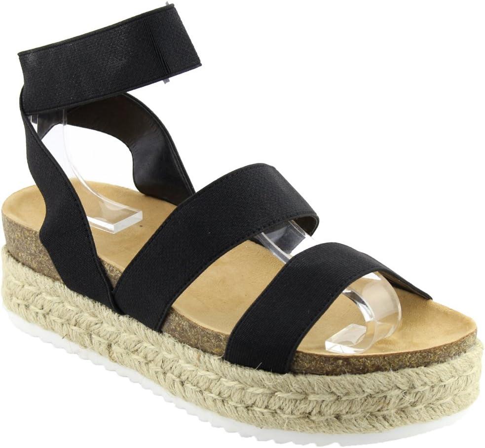 Nature Breeze Womens Kacie Closed Toe Casual Ankle Strap Sandals (7.5, Black)