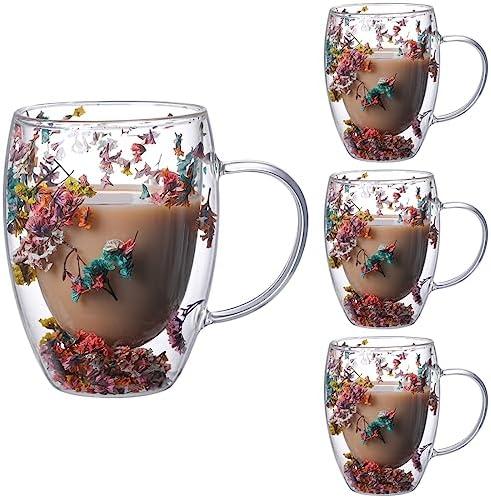 NBHUZEHUA Double Wall Glass Coffee Mugs Set of 3 Espresso Cups for Cappuccino Tea Latte Cute Mug Insulated Glasses