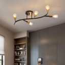 Modern Sputnik Semi Flush Mount Ceiling Light Fixture Black and Gold,5-Lights Mid Century Sputnik Chandelier for Dining Room,Kitchen,Hallway,Laundry Room,Bedroom(Bulbs Not Included)