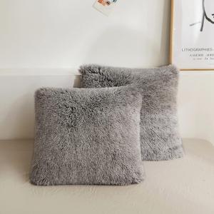 XeGe 2 Pieces Faux Fur Throw Pillow Covers, Shaggy Fluffy Cushion Covers, Cute Fuzzy Decorative Pillow Covers, Plush Furry Velvet Pillowcases for Bed Couch Living Room (18''x18'', Light Gray Ombre)