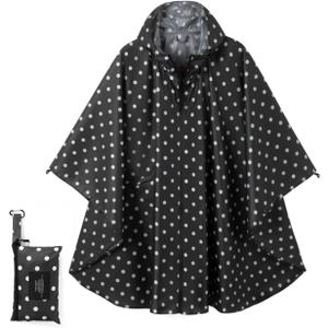Fashion Hooded Rain Poncho Waterproof Raincoat Jacket with pocket for Women/Men/Adult (Black)