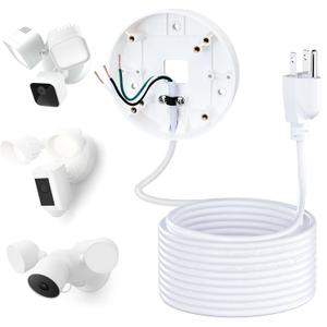 Power Cable and Plug-in Mount for Floodlight Cams Compatible with Floodlight Cam Wired Pro/Plus, Blink Wired Floodlight Camera, Electrical Box with 20ft Weatherproof Cable -(2in1 Mount and Cord Set) (White)