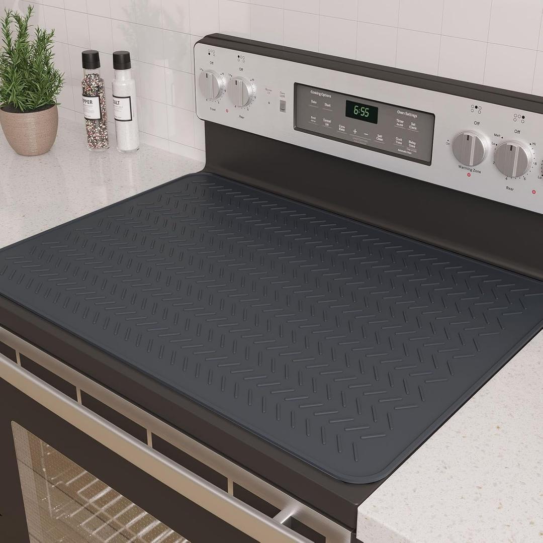Stove Top Covers for Electric Stove, Thickened Premium Silicone Stove Mat for Glass Top Stove, 30 x 21 Glass Stove Top Cover Protector, Oven Range Top Cover, XL Dish Drying Mat (Dark Grey)