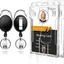 Teskyer 2-Pack Badge Holder Retractable Clip, Heavy-Duty Badge Reel with 6.7oz Load Capacity, Clear Vertical Hard ID Card Badge Holders for Work Office Nurse Teacher Student