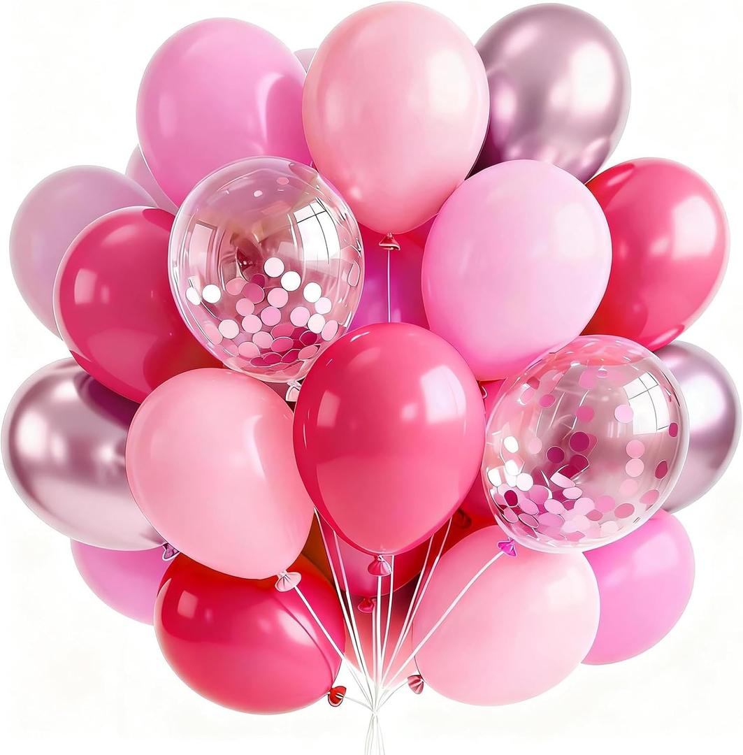PartyWoo Pink Balloons 66pcs 12 Inch Pearl Metallic Mauve Magenta Fuchsia Hot Pink Confetti Latex Balloons for Gender Reveal Bridal Shower Baby Shower Princess Theme Birthday Party Decorations