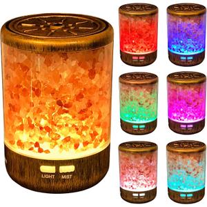 Bronze Essential Oil Aromatherapy Diffuser 100% Natural Himalayan Salt Lamp, Cool Mist Humidifier and 7 Color Changing LED Night Light (3-in-1) | 150ML, Ultrasonic Quiet, Auto Shut-Off (Bronze-himalayan Salt Diffuser)