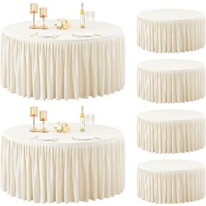 6 Pack Ivory Spandex Round Tablecloths for 60 inch Tables, Stretchy Fitted 5FT Round Table Clothes,Wrinkle Free Table Cover with Skirt for Wedding Party Dining Banquet Graduation Decorations