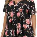 Gocolloa Womens Plus Size Tops Tunic Short Sleeve V Neck Floral Print Shirts Summer Casual Loose Blouse (Black, XXXL)