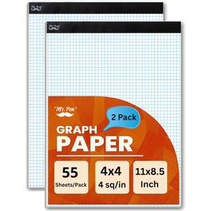 Mr. Pen- Graph Paper Pad 11"x8.5", 2 Pack, 4x4 Quad-Ruled Graph Paper, 4 Squares per Inch, Grid Paper Pad, Square Graphing Paper, 11 Inch x 8.5 Inch, 55 Sheets per Pack, White