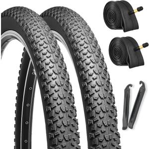 Hycline 2-Pack Mountain Bike Tires Set: 20/24/26/27.5-inch Folding Replacement High-Performance Wear-Resistant Bicycle Tires and Pair Inner Tubes with Tire Levers for MTB Off-Road Bike