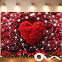 Valentines Day Backdrop 8x6FT with 10m Ribbon Red Rose Valentine Backdrops for Photography, Romantic Valentines Backdrop for Wedding, Engagement, Anniversary & Party Decorations