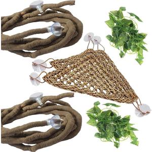 PINVNBY Bearded Dragon Hammock Jungle Climber Vines Flexible Reptile Leaves with Suction Cups Habitat Decor for Climbing, Chameleon, Lizards, Gecko, and Snakes 6 PCS