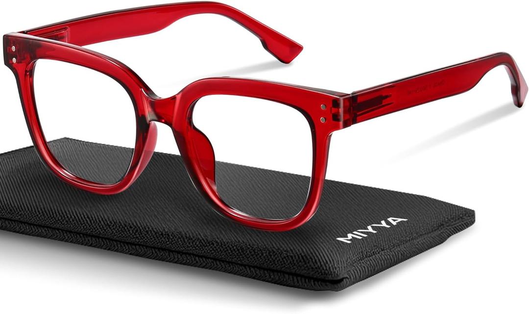 Miyya Blue Light Glasses for Women & Men Oversized UV & Blue Light Blocker Chunky Frames, All-Day Comfort, Stylish Eyewear (Redwine (Transparent))