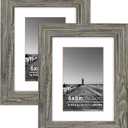 6x8 or 4x6 with Mat Washed Grey Wood Farmhouse Vintage Picture Frame Set, Rustic Textured 1.25 Wide Wooden Border, Real Glass Photo Protection for Family Friends, 2 Pack