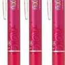 Pilot Pink Frixion Clicker Retractable Fine Rollerball Erasable Pens Pen 0.7mm Nib Tip 0.35mm Line BLRT-FR7 (Pack Of 3)