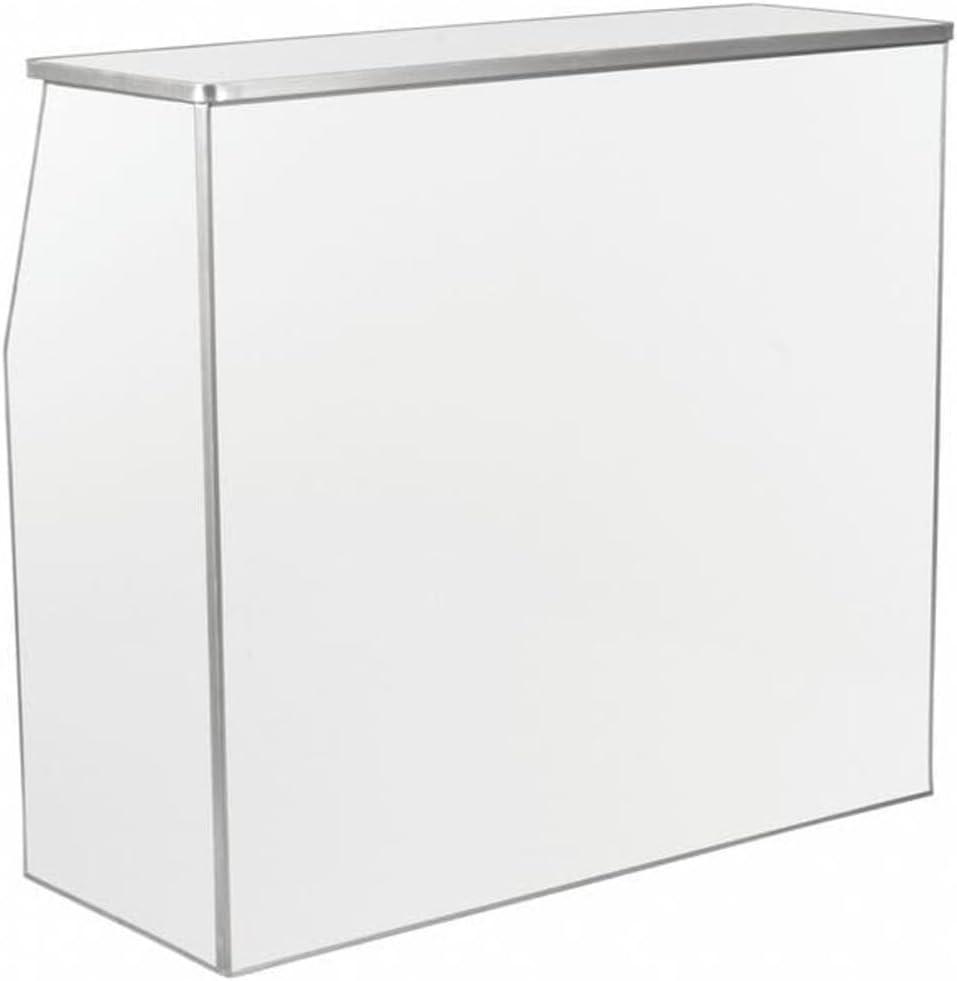 Flash Furniture 4' Folding Portable Event Bar with Top and Middle Shelves, Mobile Laminate Foldable Bar for Parties and Events, White