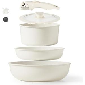 CAROTE Pots and Pans Set Non Stick, 5pcs Cookware Sets, Dishwasher/Oven/Fridge Safe, Kitchen Set, Space Saving Pots Set, Nonstick Set with Versatile Detachable Handle, Induction RV Set